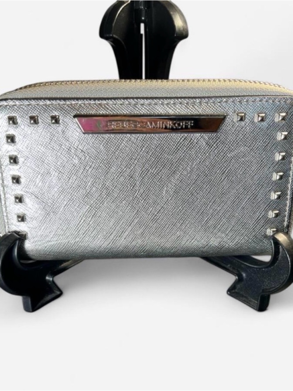 Rebecca Minkoff Silver Metallic Stud Zip Wristlet